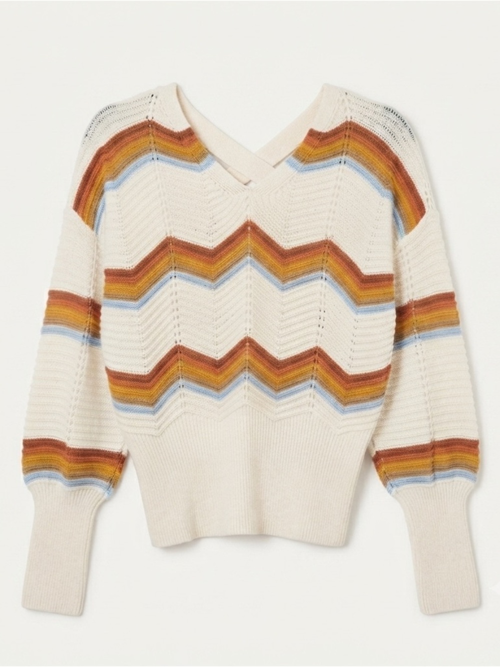 Chevron Patterned Sweater - White, Orange, Gray